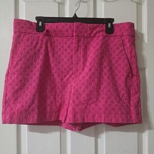 Banana Republic Factory Pink Cotton Eyelet Trouser Shorts, Flat Front, Sz 14 EUC